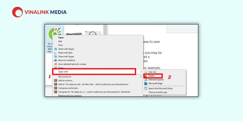 mở file vừa lưu nhấn chuột phải chọn 